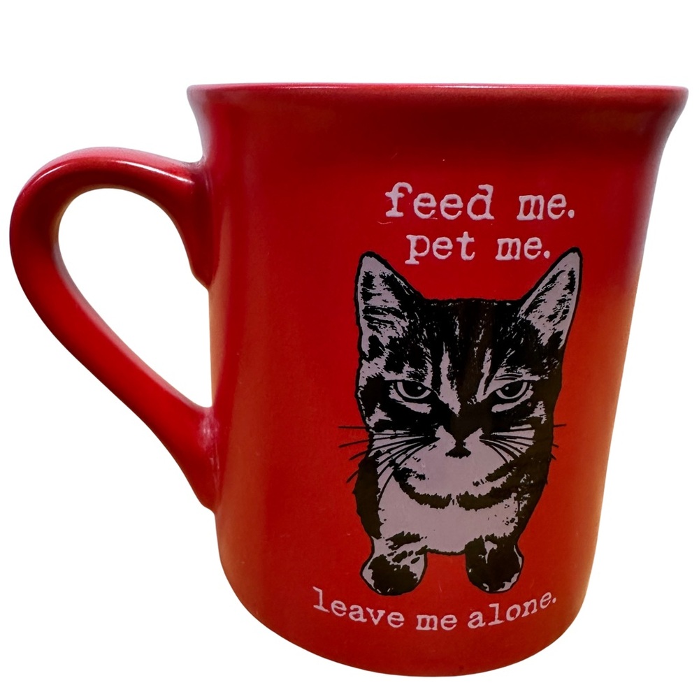 Funny Cat Mug “Feed Me Pet Me Leave Me Alone” Red Fringe Studio Coffee Cup